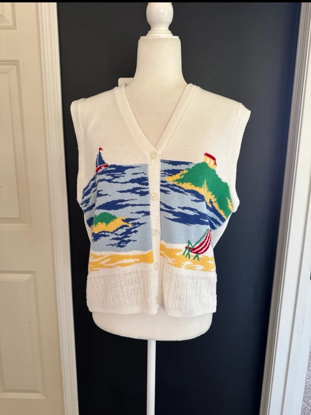 Vintage Company Collection Nautical Beach Button Down Sweater Vest size Large